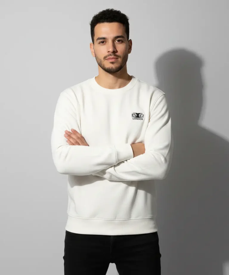 Premium Men’s White Crew Neck Sweatshirts with Side Pockets |White Regular Fit Casual Wear
