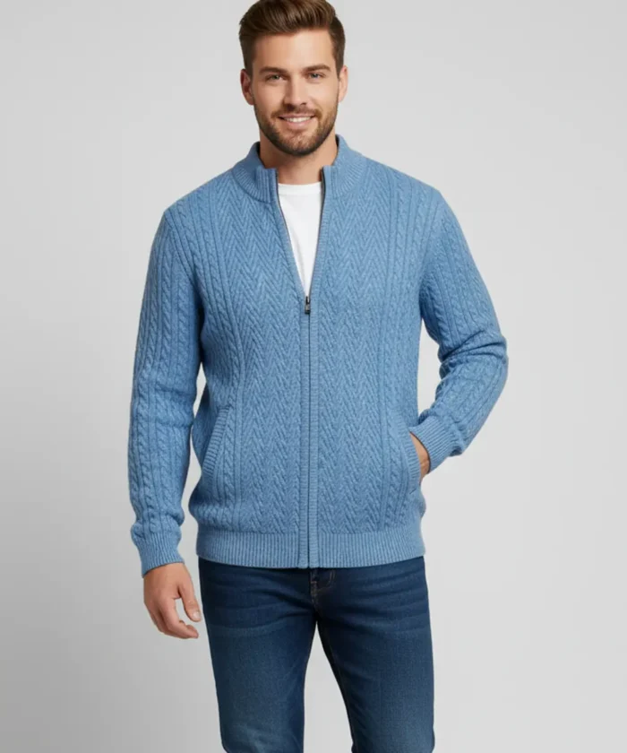 Men’s Classic Ice and Blue Fair Isle Knit Sweater