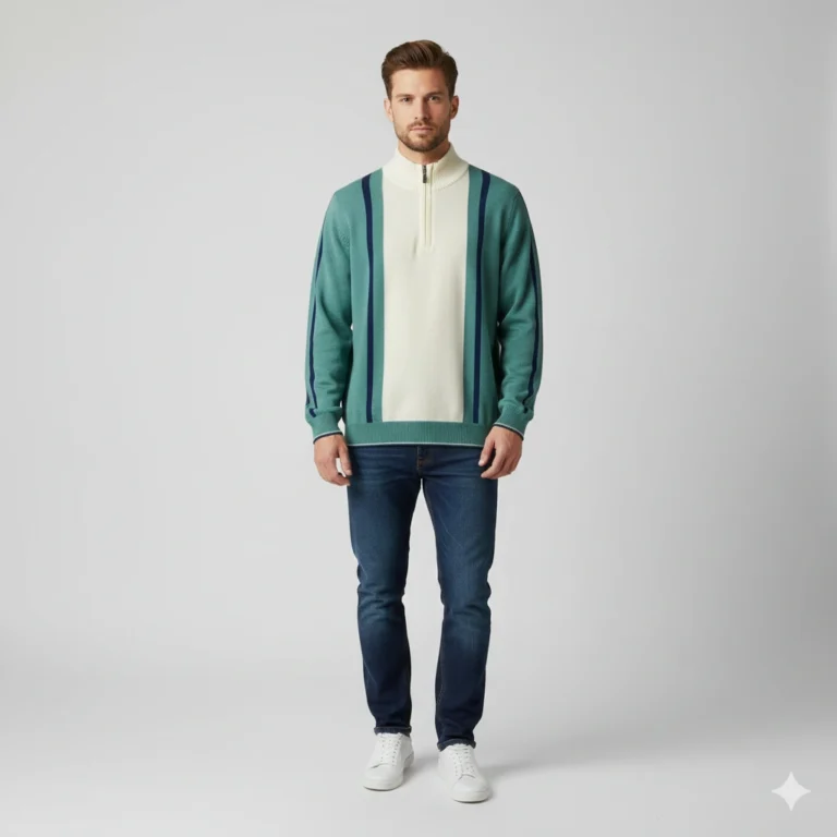 Teal green with off white