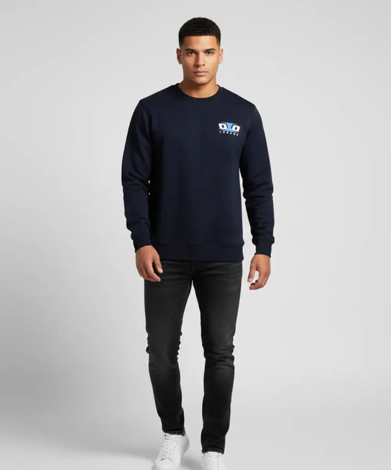 Men’s Premium Crew Neck Sweatshirt with Side Pockets |Denim Blue Printed Casual Wear