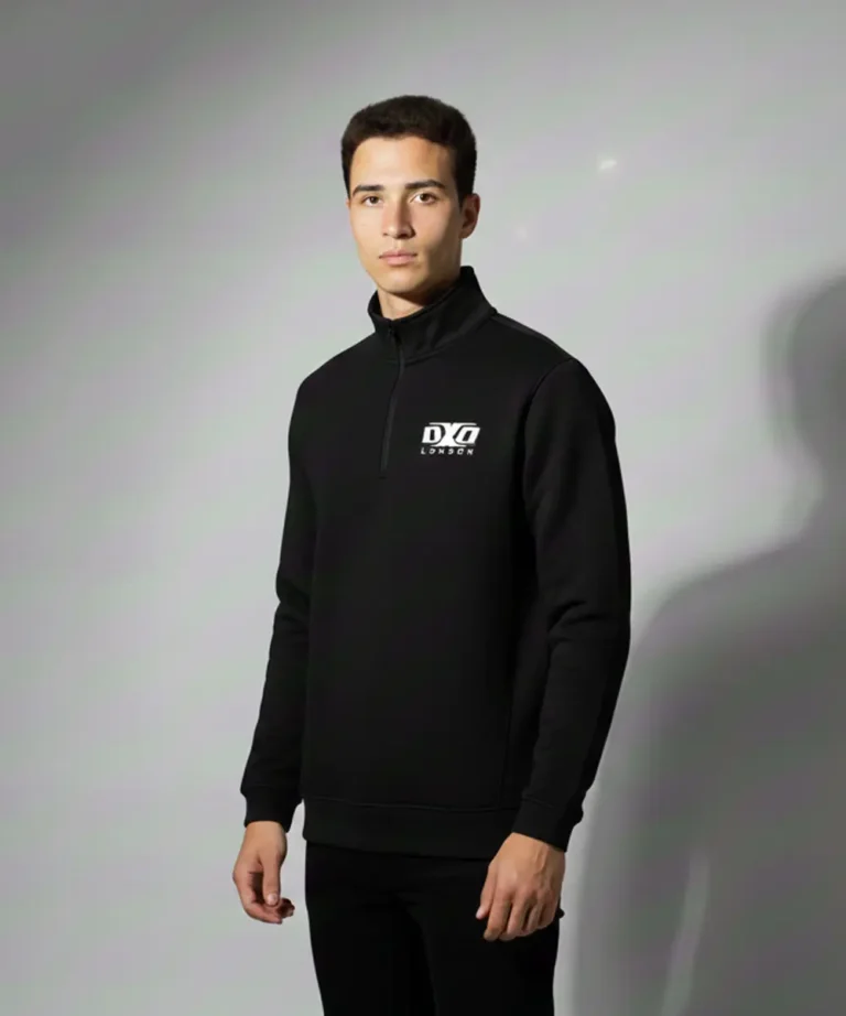 Men’s Premium Half Zip Sweatshirt with Side Pockets | Regular Fit | Black Printed Casual Wear