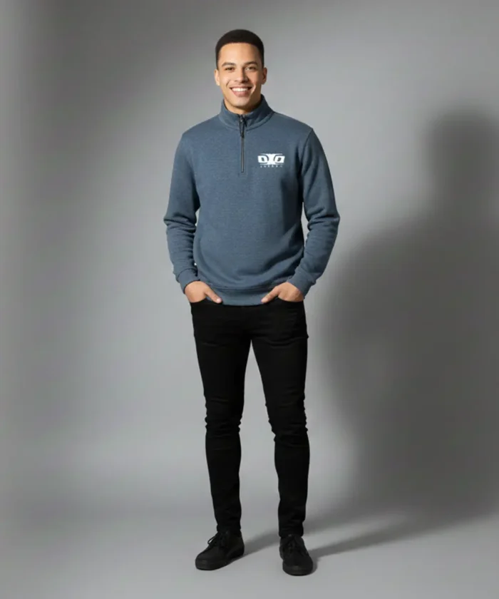 Men’s Premium Half Zip Sweatshirt with Side Pockets | Regular Fit | Teal Blue Printed Casual Wear