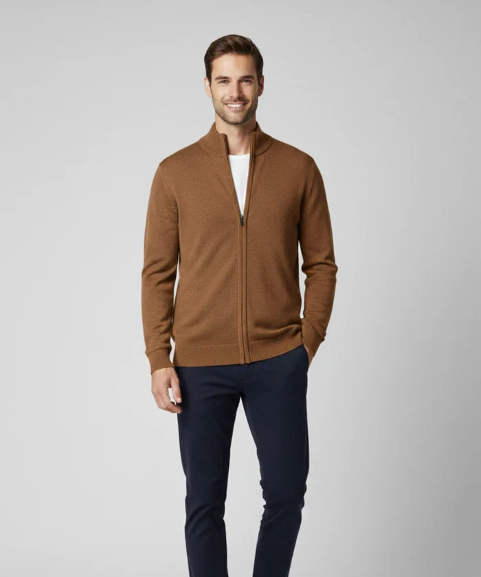 Brown Full Zip Sweater