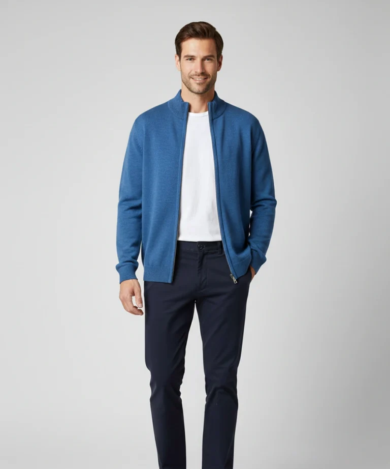 Ice Blue full zip knitted sweater