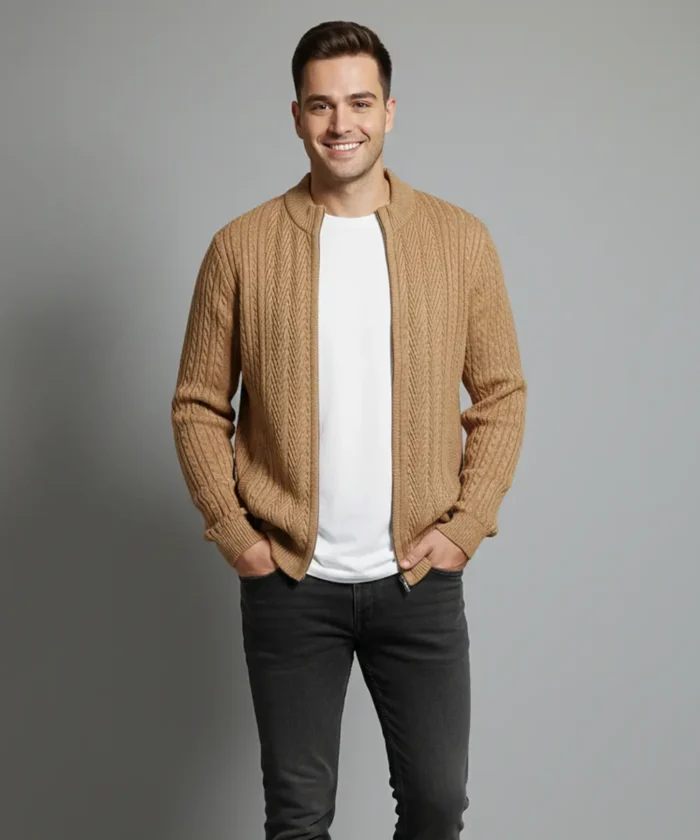 Men’s Classic Beige Sand Fair Isle Knit Sweater