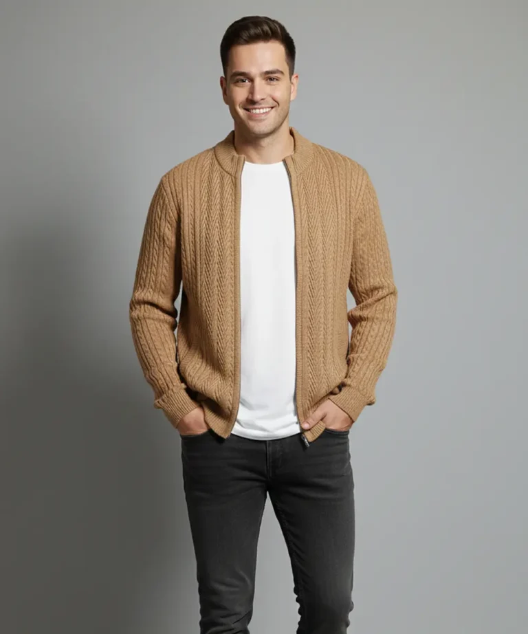 Men’s Classic Beige Sand Fair Isle Knit Sweater