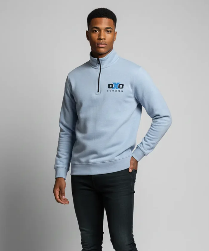 Men’s Premium Half Zip Sweatshirt with Side Pockets | Regular Fit | Ice Blue Printed Casual Wear