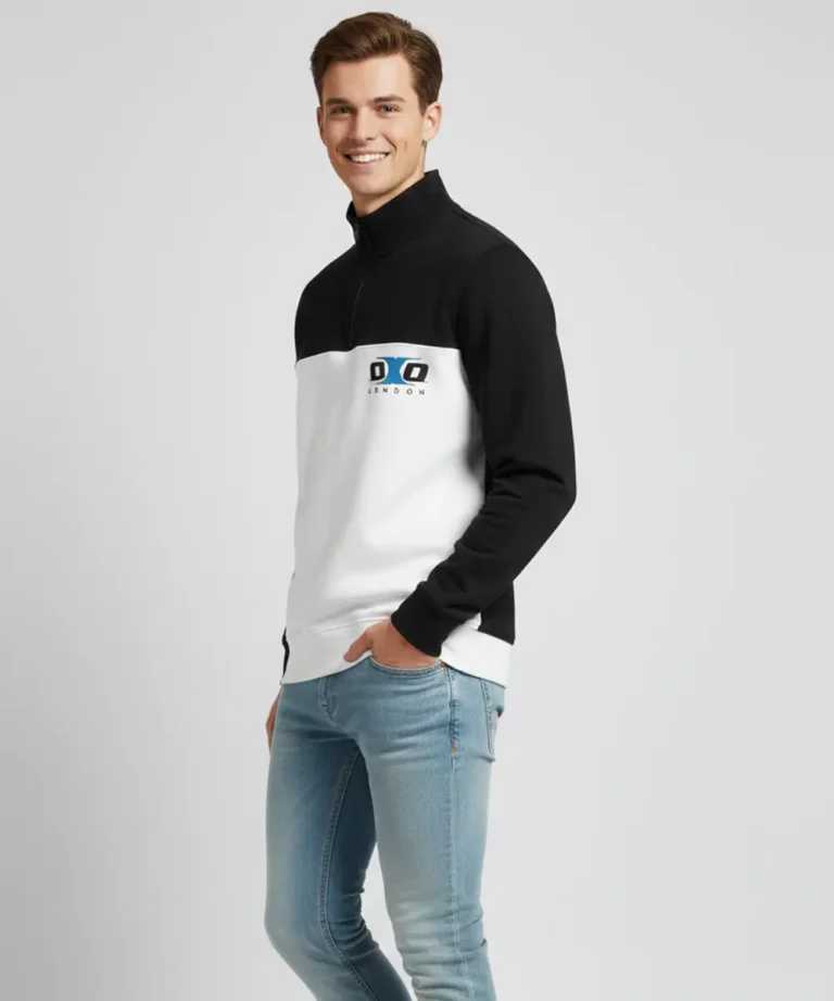 Multicolor Premium Half Zip Sweatshirt with Side Pockets | Regular Fit | Black and White Printed Casual Wear