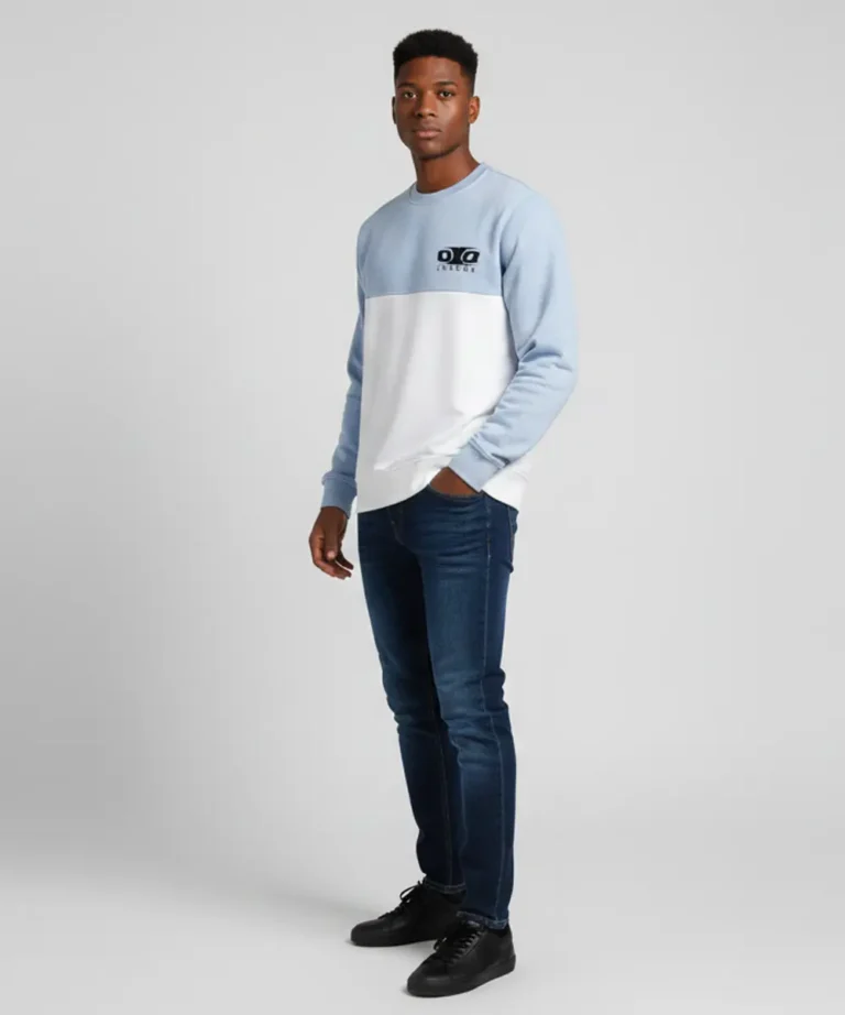 Multicolor Premium Crew Neck Sweatshirts Printed Ice Blue & White Casual Wear