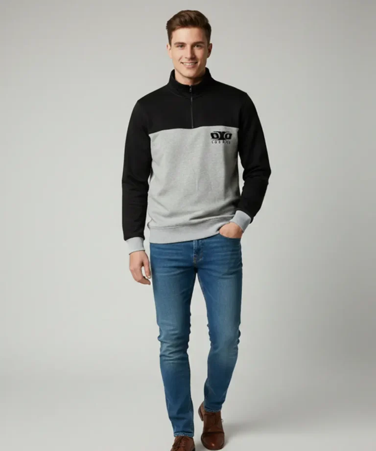 Multicolor Premium Half Zip Sweatshirt with Side Pockets | Regular Fit | Black and Grey Casual Wear