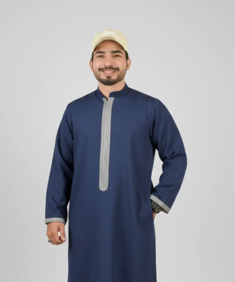 Premium Men’s Modern Thobe –NAVYBLUE WITH GREY