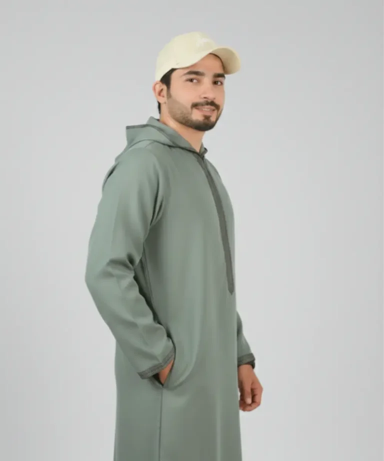 Premium Men’s Modern Thobe –LIGHT SAGE GREEN | HOODIE